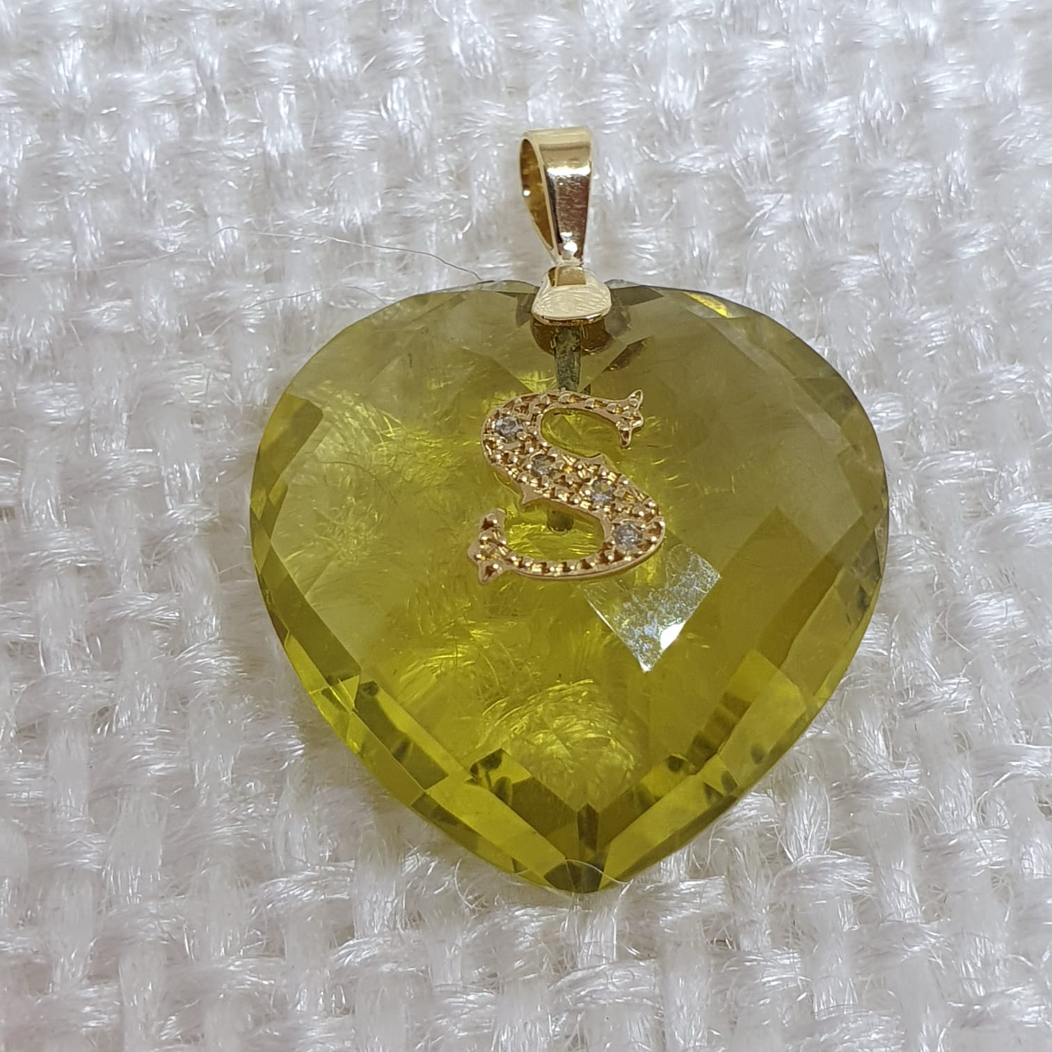 Pingente Letra S Green Gold Diamantes Ouro Amarelo 18k