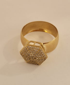 Anel Chuveiro Hexagonal Ouro 18K
