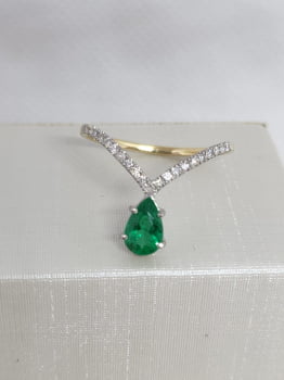 Anel Ouro 18k Com Esmeralda Natural E Diamantes