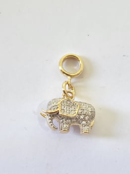 Berloque Elefante Ouro 18K com zircônias e banho de ródio branco