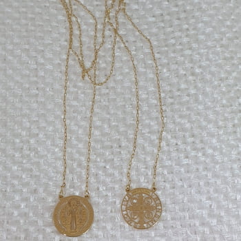Escapulario Com Medalhas De Sao Bento Em Ouro Amarelo 18k750