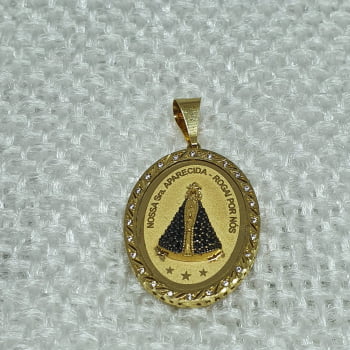 Medalha Nossa senhora Aparecida em ouro 18k750 com zircônias
