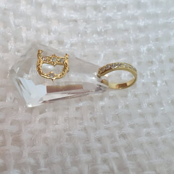 Pingente Letra D Cristal Diamantes Ouro Amarelo 18k