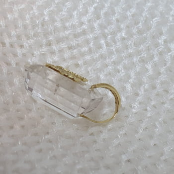 Pingente Letra M Cristal Natural Diamantes Ouro Amarelo 18k