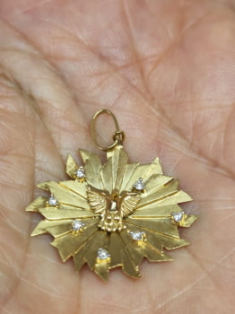 Pingente Medalha Espírito Santo Ouro 18K Amarelo